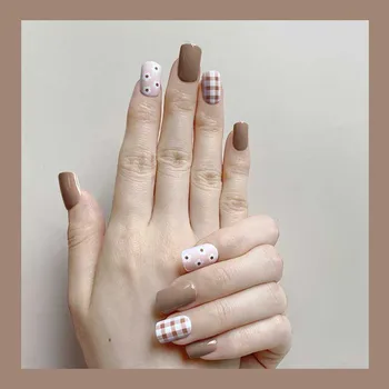 Sweet Style Cute Pure Color Lattice Pattern with Flower Decoration Fake Nails Square Head Super Soft Girls Student Decor TN
Sweet Style Cute Pure Color Lattice Pattern with Flower Decoration Fake Nails Square Head Super Soft Girls Student Decor TN