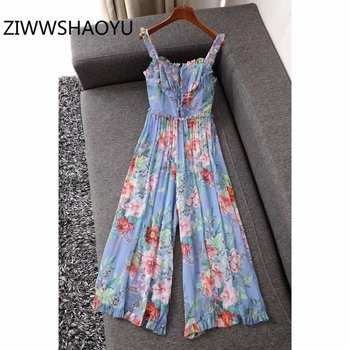 ZIWWSHAOYU Women Summer Backless Silk Spaghetti Strap Jumpsuits Runway Designer Ladies Floral Print Ruffles Boho Wide Leg Pants
ZIWWSHAOYU Women Summer Backless Silk Spaghetti Strap Jumpsuits Runway Designer Ladies Floral Print Ruffles Boho Wide Leg Pants