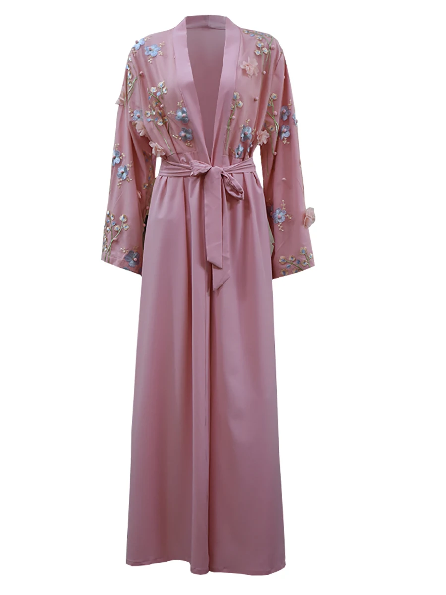 1632#Middle East Fashion Floral Abaya - CHAOMENG MUSLIM SHOP