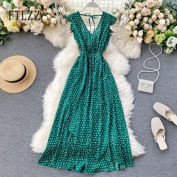Vintage Beach Dress Women Slim Sleeveless Sexy V-neck Long Robe New 2020 Summer Dot Print Backless Chiffon Dress Vestidos Mujer
Vintage Beach Dress Women Slim Sleeveless Sexy V-neck Long Robe New 2020 Summer Dot Print Backless Chiffon Dress Vestidos Mujer