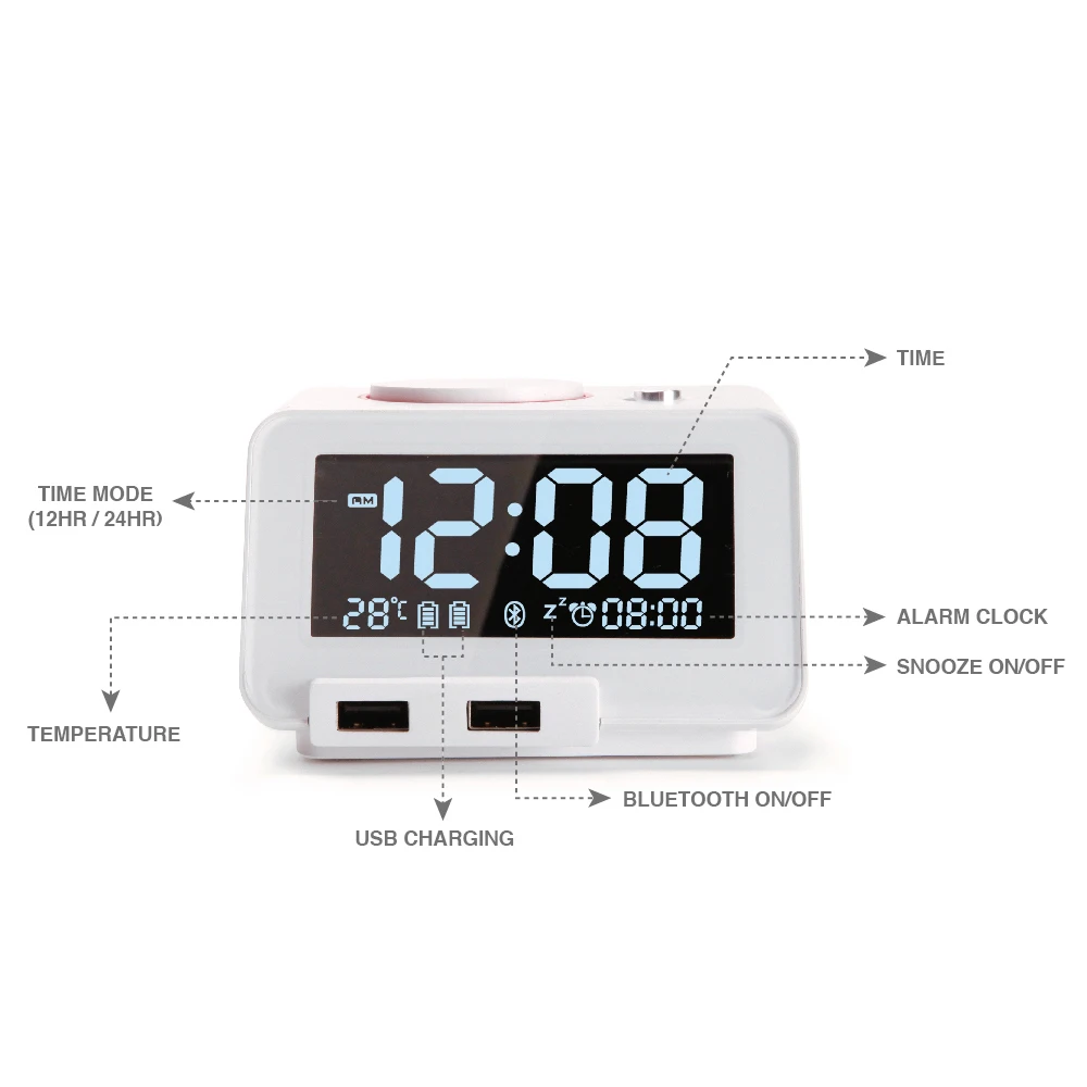 Homtime Speaker table With USB LED Digital Table Clock Bluetooth speaker temperature reading speakers for bedroom Hotel C1PRO
Homtime Speaker table With USB LED Digital Table Clock Bluetooth speaker temperature reading speakers for bedroom Hotel C1PRO