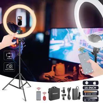 Neewer APP Control 16-inch LED Ring Light, Support Manual Touch Control with LCD Screen, Multiple Lights Control, 3200-5600K
Neewer APP Control 16-inch LED Ring Light, Support Manual Touch Control with LCD Screen, Multiple Lights Control, 3200-5600K