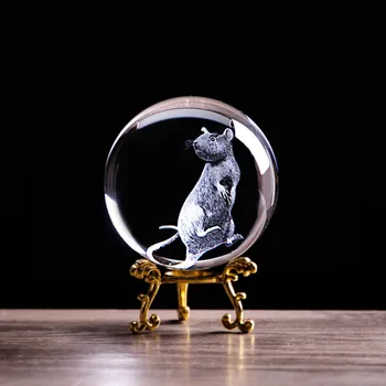 

Zodiac Rat Statue for Prosperity 3D Animal Figurines Crystal Ball Paperweight Feng Shui Glass Ornament Home Art Collectible
