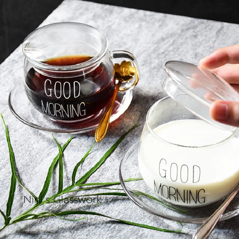 NEW Creative Glass Good Morning Transparent Coffee Tea Milk Drinks Dessert Breakfast Milk Cup Glass Mugs With Handle and Cover
NEW Creative Glass Good Morning Transparent Coffee Tea Milk Drinks Dessert Breakfast Milk Cup Glass Mugs With Handle and Cover