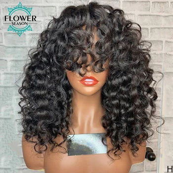 Curly Wig with Bangs Brazilian Human Hair Wigs Scalp Base Machine Made Wig Curly Bangs for Black women 180% Remy FlowerSeaso
Curly Wig with Bangs Brazilian Human Hair Wigs Scalp Base Machine Made Wig Curly Bangs for Black women 180% Remy FlowerSeaso