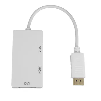 

Newest 3 in 1 Display Port DP Male to HDMI DVI VGA RGB Female Adaptor Adapter Converter Connector HD 1080p For PC Laptop White