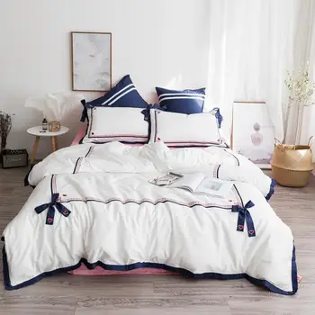 42 New Blue white egyptian cotton Bow decoration Bedding Set Duvet Cover Bed sheet Bed Linen Pillowcases 4pcs 
42 New Blue white egyptian cotton Bow decoration Bedding Set Duvet Cover Bed sheet Bed Linen Pillowcases 4pcs