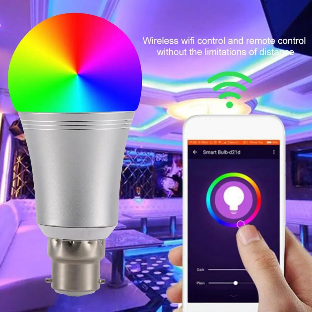 Smart Wi-Fi LED E27 Light Bulb AC100-264V E27 E14 B22 9W RGB+W Smartphone Controlled Lamp Bulbs Changeable Color Remote Control
Smart Wi-Fi LED E27 Light Bulb AC100-264V E27 E14 B22 9W RGB+W Smartphone Controlled Lamp Bulbs Changeable Color Remote Control