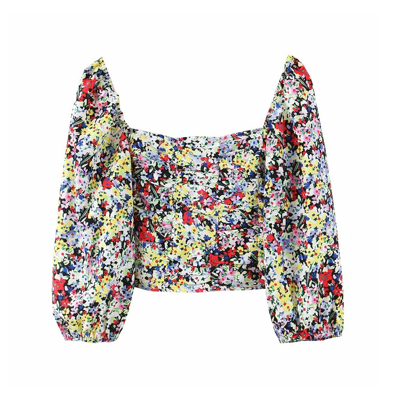 Elegant flower print short style blouse Square collar back elastic puff sleeve shirts side zipper sweet crop top blusas
Elegant flower print short style blouse Square collar back elastic puff sleeve shirts side zipper sweet crop top blusas