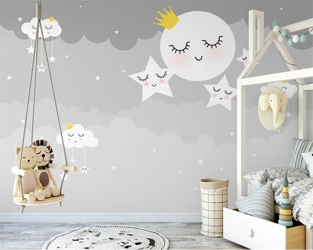 

beibehang Custom Nordic hand-painted cloud starry sky children's room bedroom background papel de parede 3d wallpaper