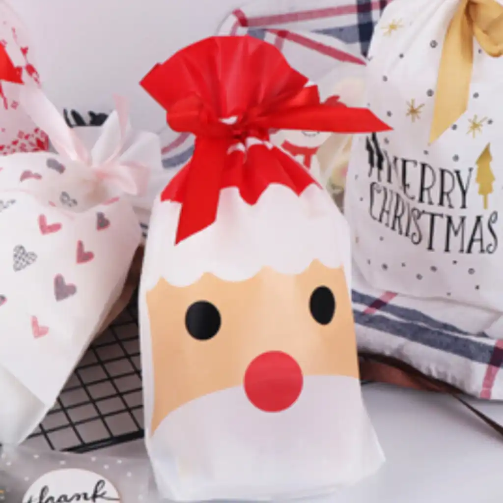 pcs hot sale christmas drawstring bags santa claus plastic gift