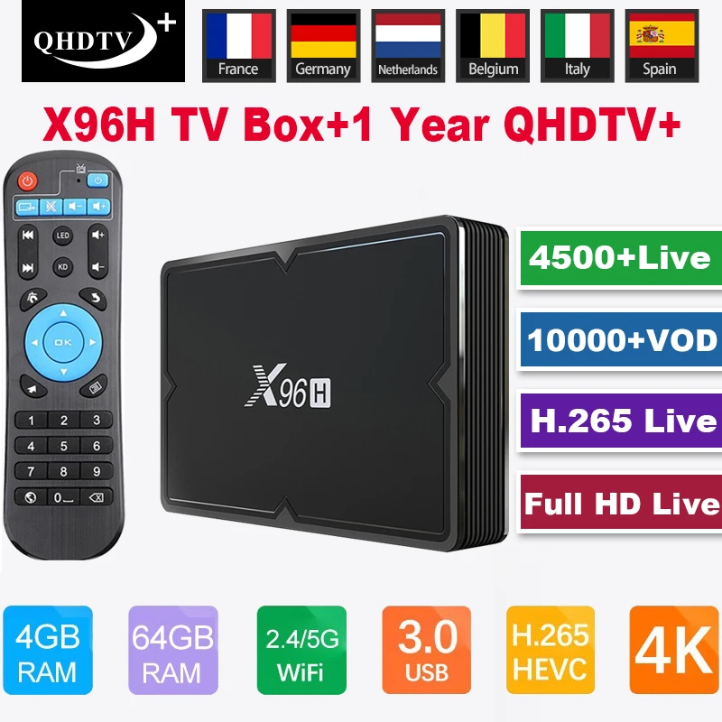 X96H Android 9.0 smart tv box 4GB 32GB Bluetooth 4.1 with QHDTV Plus IPTV 4500+ Live France Spain Italy Netherlands IP TV M3U
X96H Android 9.0 smart tv box 4GB 32GB Bluetooth 4.1 with QHDTV Plus IPTV 4500+ Live France Spain Italy Netherlands IP TV M3U