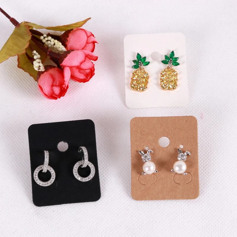 

100pcs Blank Kraft Packing Earring Studs Jewelry Cards 3.8x4.8cm Black Cardboard Earrings Display Jewellery Stand Card Label