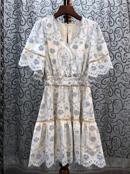 2020 Spring and Summer New Women's V-neck Embroidery Flower Color Matching Hollow Slim a Word All-match Short-Sleeve Dress 610
2020 Spring and Summer New Women's V-neck Embroidery Flower Color Matching Hollow Slim a Word All-match Short-Sleeve Dress 610