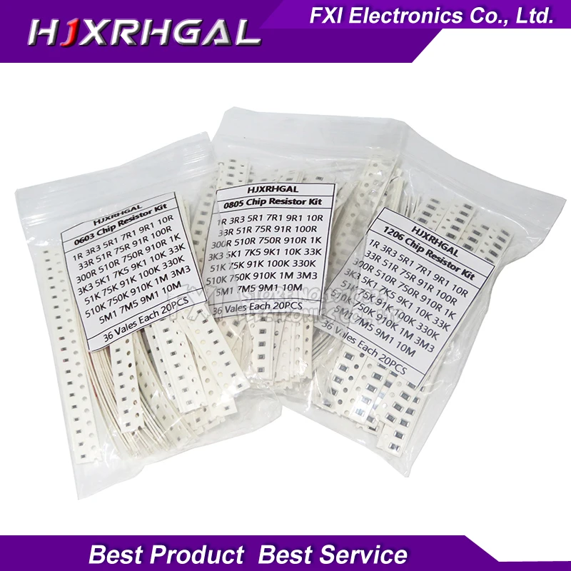 36Value * 20PCS =720PCS 0603 0805 1206 SMD Resistor Kit Assorted Kit 1 ohm- 10M ohm
36Value * 20PCS =720PCS 0603 0805 1206 SMD Resistor Kit Assorted Kit 1 ohm- 10M ohm