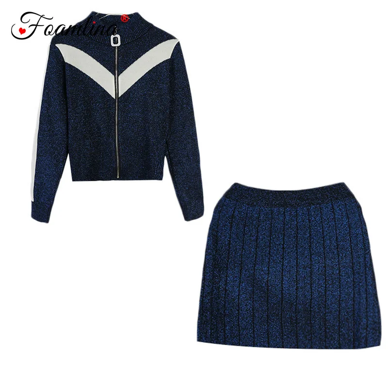 Foamlina 2019 Autumn Women Knitted Two Pieces Set Color Block O Neck Long Sleeve Zipper Up Sweater Cardigan and Mini Skirt Suits
Foamlina 2019 Autumn Women Knitted Two Pieces Set Color Block O Neck Long Sleeve Zipper Up Sweater Cardigan and Mini Skirt Suits