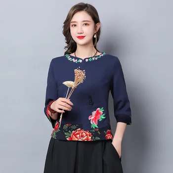 Oriental clothing Retro print stitching women's cotton and linen t-shirt 2020 summer new small stand collar embroidered tops
Oriental clothing Retro print stitching women's cotton and linen t-shirt 2020 summer new small stand collar embroidered tops