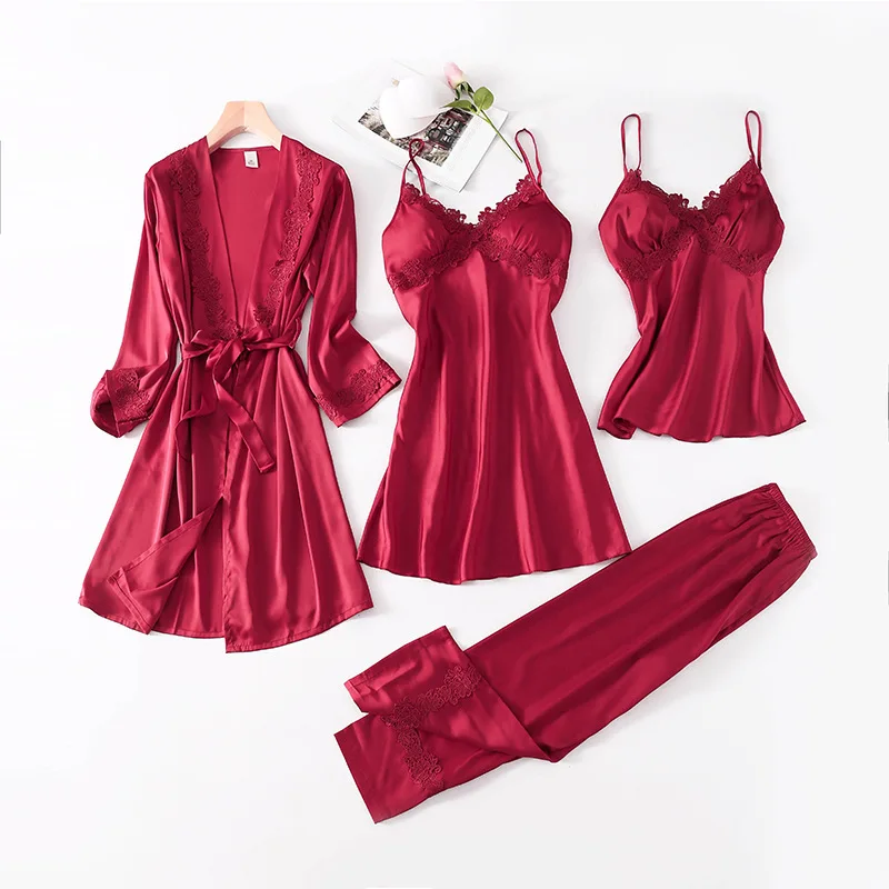 Spring And Summer Autumn New Products Women's Women's Robes Four-piece Set Imitated Silk Fabric Robe Set-Viscose with Chest Pad
Spring And Summer Autumn New Products Women's Women's Robes Four-piece Set Imitated Silk Fabric Robe Set-Viscose with Chest Pad