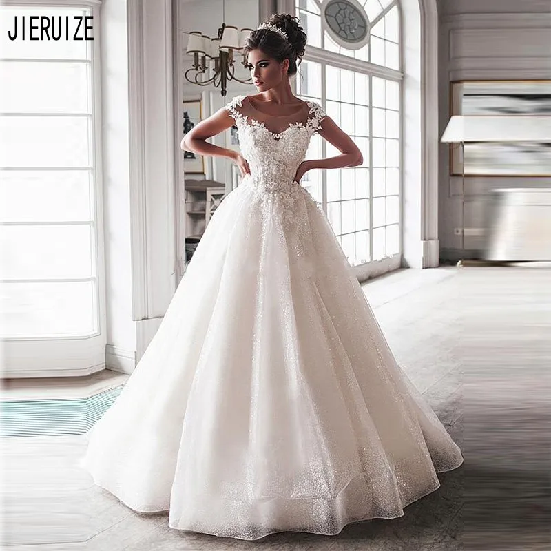 JIERUIZE White Glitter Wedding Dresses Scoop Neck Short Sleeves Lace Up Back Elegant Appliques Bridal Dresses Robe De Mariee
JIERUIZE White Glitter Wedding Dresses Scoop Neck Short Sleeves Lace Up Back Elegant Appliques Bridal Dresses Robe De Mariee