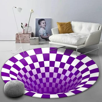 

Checkered Optical Illusions Mats Living Room Water Absorption Round Area Rug Washable Bedroom Hotel Anti Slip Home Decor Kitchen