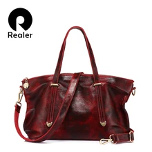 Bolso de cuero genuino REALER para mujer bolso de moda para mujer Bolso grande bandolera para mujer bolso sólido de alta calidad(China)