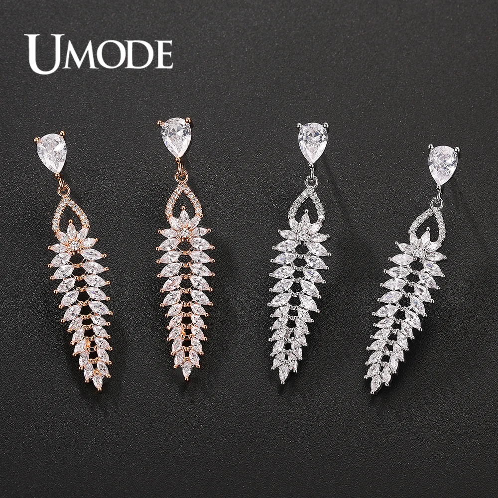 

UMODE New Unique Paved CZ Zircon Hollow Drop Dangle Earrings for Women Girl Fashion Crystal Long Dangle Earring Jewelry UE0669