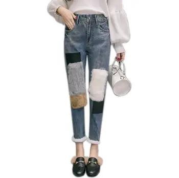2019 Autumn Fashion Faux Rabbit Fur Patchwork Denim Pants Women Korean Ankle Length Warm Jeans High Waist Pencil Jeans r1802 
2019 Autumn Fashion Faux Rabbit Fur Patchwork Denim Pants Women Korean Ankle Length Warm Jeans High Waist Pencil Jeans r1802