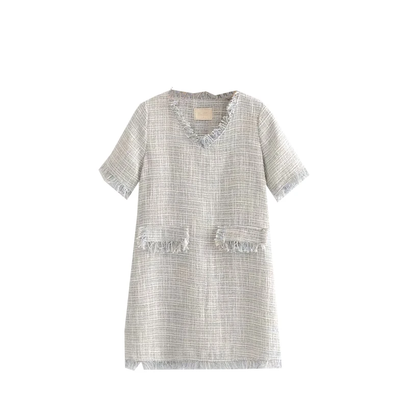 QZ9537 Women Classic Design Solid Color V Neck Vintage Tassels Edge Faxu Pockets Tweed Dress Autumn Soft Twill Vestidos
QZ9537 Women Classic Design Solid Color V Neck Vintage Tassels Edge Faxu Pockets Tweed Dress Autumn Soft Twill Vestidos