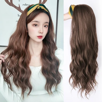 

BUQI Long Synthetic Curly/Straight U-Part Half Head Wig with Hairband Brown Black Invisible Natural Clip on Hair Extension