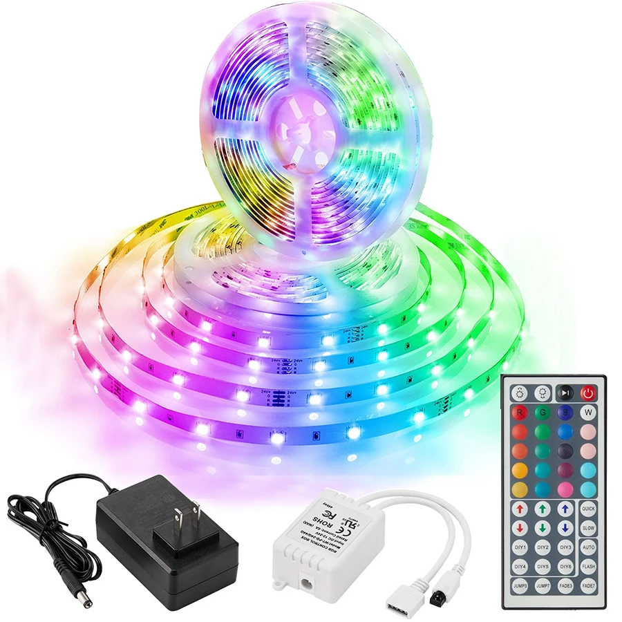 RGB LED Strip kit pack 5m/10m 5050 room Light Set 44 keys Remote Controller+Transformer Color Changeable Flexible Ribbon
RGB LED Strip kit pack 5m/10m 5050 room Light Set 44 keys Remote Controller+Transformer Color Changeable Flexible Ribbon