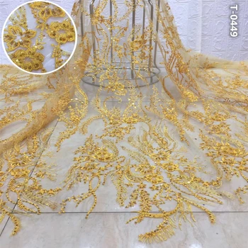 Yellow African Lace Fabric Embroidered Nigerian Sequins Lace Fabric High Quality French Tulle Lace Fabric For Women Wedding 
Yellow African Lace Fabric Embroidered Nigerian Sequins Lace Fabric High Quality French Tulle Lace Fabric For Women Wedding