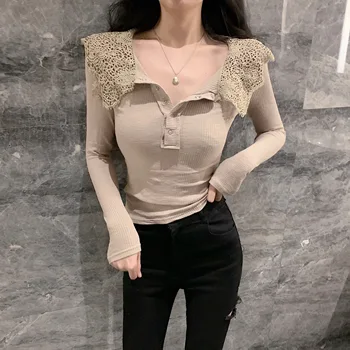 New Spring Fall Lace Splicing Lapel Long Sleeve T-shirt Slim Tight- Fit Long Sleeve Basic Top Short Tees Solid Color
New Spring Fall Lace Splicing Lapel Long Sleeve T-shirt Slim Tight- Fit Long Sleeve Basic Top Short Tees Solid Color