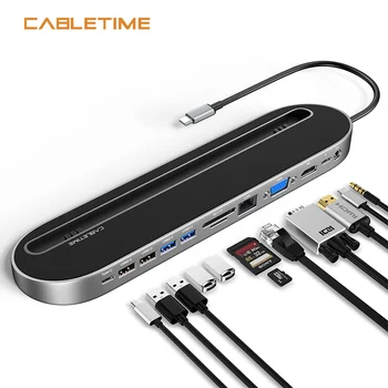 CABLETIME USB HUB Docking Type C to HDMI VGA LAN Aux USB3.0 Adapter for Matebook X Macbook Air Dell USB Docking N393
CABLETIME USB HUB Docking Type C to HDMI VGA LAN Aux USB3.0 Adapter for Matebook X Macbook Air Dell USB Docking N393