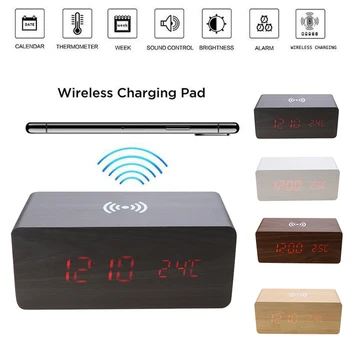 Wooden Electric Alarm Clock with Qi Wireless Charging Pad LED Digital Clock Sound Control Phone Charger Clock for iPhone Samsung
Wooden Electric Alarm Clock with Qi Wireless Charging Pad LED Digital Clock Sound Control Phone Charger Clock for iPhone Samsung