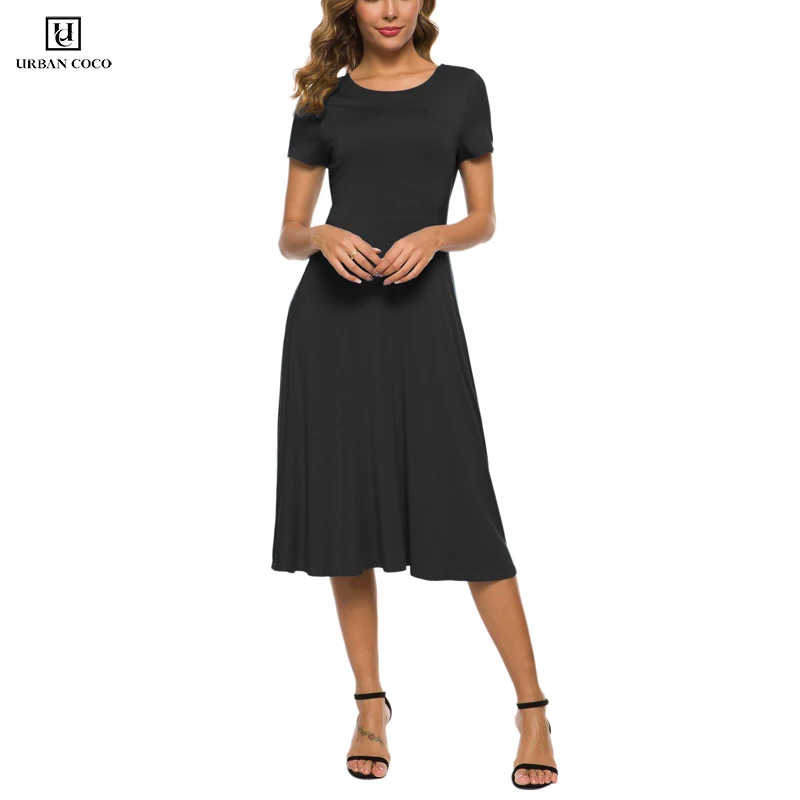 Urban CoCo Short Sleeve O-Neck Waisted Slim Solid Color Long Dress For Womens 
Urban CoCo Short Sleeve O-Neck Waisted Slim Solid Color Long Dress For Womens