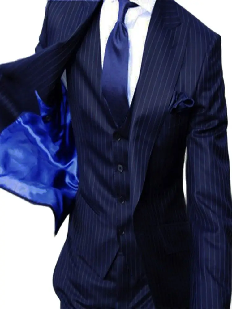 Men Suits Sets Navy Blue Coat Stripe Men's Blazer Slim Fit Wedding Male Groom Tuxedos Suit Prom(Jacket+Pants+Vest) Costume Homme
Men Suits Sets Navy Blue Coat Stripe Men's Blazer Slim Fit Wedding Male Groom Tuxedos Suit Prom(Jacket+Pants+Vest) Costume Homme