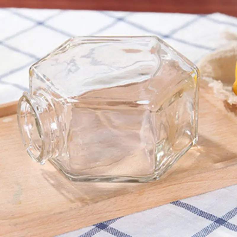 220 мл/380 мл шестиугольная стеклянная медовая бутылка с деревянным стержнем для