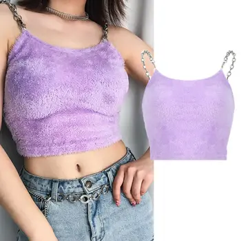 Hirigin Ladies Fashion Vest Faux Fur Metal Chain Strappy Soft Women Sexy Vest Camisoles Sleeveless Female Solid Purple Hot Vests 
Hirigin Ladies Fashion Vest Faux Fur Metal Chain Strappy Soft Women Sexy Vest Camisoles Sleeveless Female Solid Purple Hot Vests