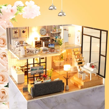 Doll house Furniture Wooden Miniature DIY Kit with Dust Cover Music Box Assemble Crafts Toy Best Birthday Gift For Children Girl 
Doll house Furniture Wooden Miniature DIY Kit with Dust Cover Music Box Assemble Crafts Toy Best Birthday Gift For Children Girl