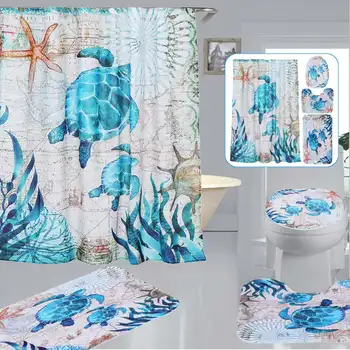 Sea Turtles Shower Curtain 4 Piece Carpet Cover Toilet Cover Flannel Bath Mat Pad Set Bathroom Curtain with 12 Hooks Home Decor 
Sea Turtles Shower Curtain 4 Piece Carpet Cover Toilet Cover Flannel Bath Mat Pad Set Bathroom Curtain with 12 Hooks Home Decor