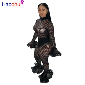 See Through Mesh Sexy Club One Piece Romper Women Flare Sleeve Ruffles Bodycon Party Jumpsuit Plus Size Black Bandage Bodysuit 
See Through Mesh Sexy Club One Piece Romper Women Flare Sleeve Ruffles Bodycon Party Jumpsuit Plus Size Black Bandage Bodysuit