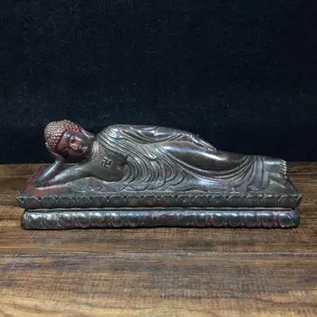 

Home Decor 7" Tibet Buddhism Temple Old bronze Cinnabars Sleeping buddha Shakyamuni Buddha Statue Amitabha Buddha Statue