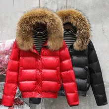 

Winter Real Raccoon Fur Feather Jacket Women Hooded Slim White Duck Down Short Parkas Female Black Khaki Snow Outwear Coat