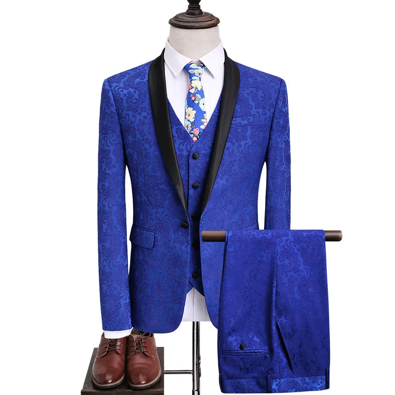 28.1 3、单扣、披肩领、95、Suit shawl lapel suit men one buttonкостюм men's suit high fashion men suit blaze with pants and vest suit men Formal terno