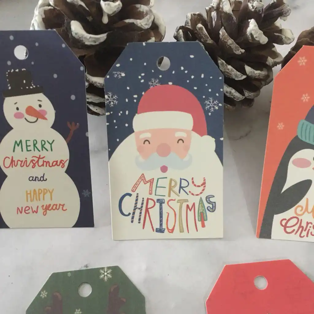 50pcs merry christmas white paper gift tag snowman santa claus