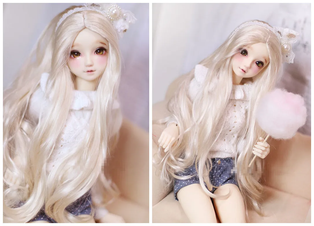 

BJD doll wig fits in 1/3 1/4 Uncle SD10 Blythes 9 -10in fashion new soft blonde crisp long hair imitation mohair wig light gold