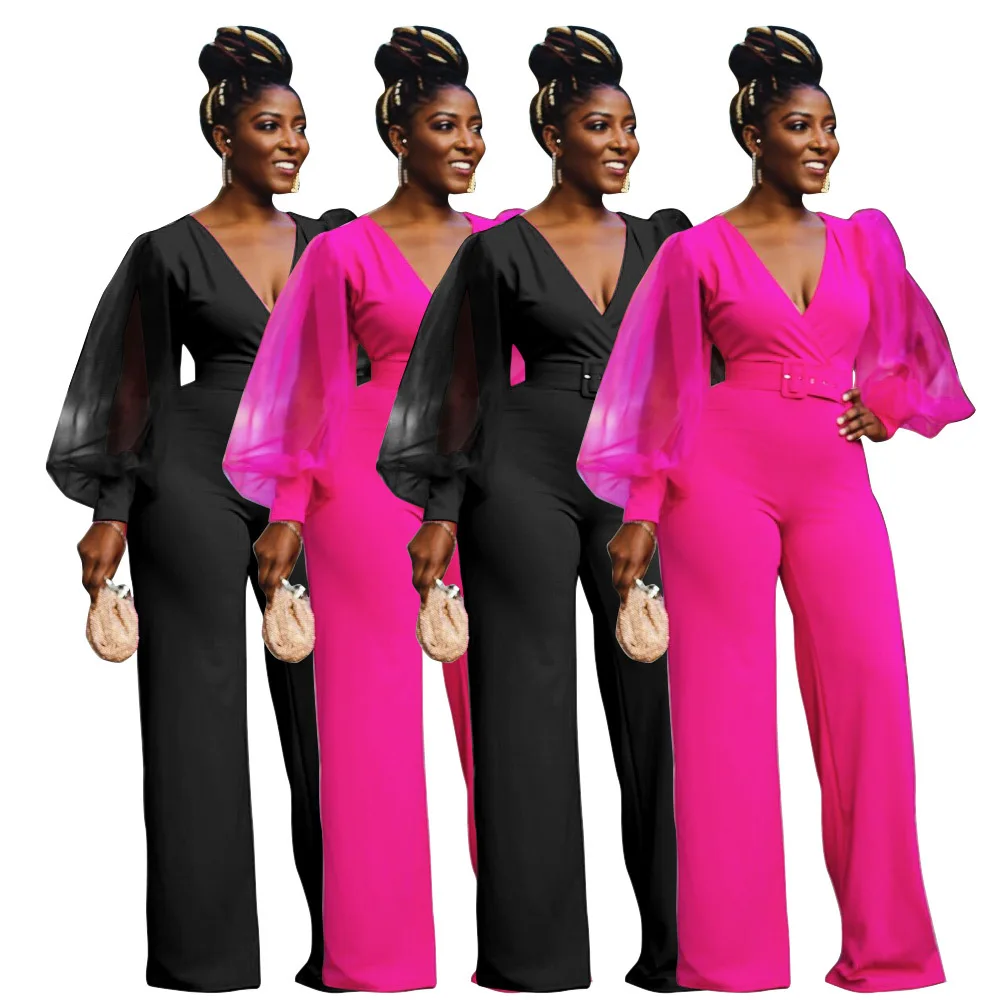 Women Jumpsuit 2020 Autumn Simple Style Solid Color Deep V-neck Lantern Sleeves Fashion Casual Rompers with Sashes
Women Jumpsuit 2020 Autumn Simple Style Solid Color Deep V-neck Lantern Sleeves Fashion Casual Rompers with Sashes