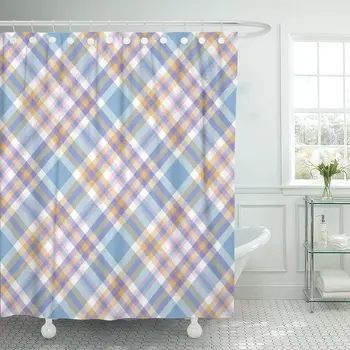 

Tartan Plaid Pattern Checkered Twill in Pastel Palette Shower Curtain Waterproof Fabric 72 x 78 Inches Set with Hooks