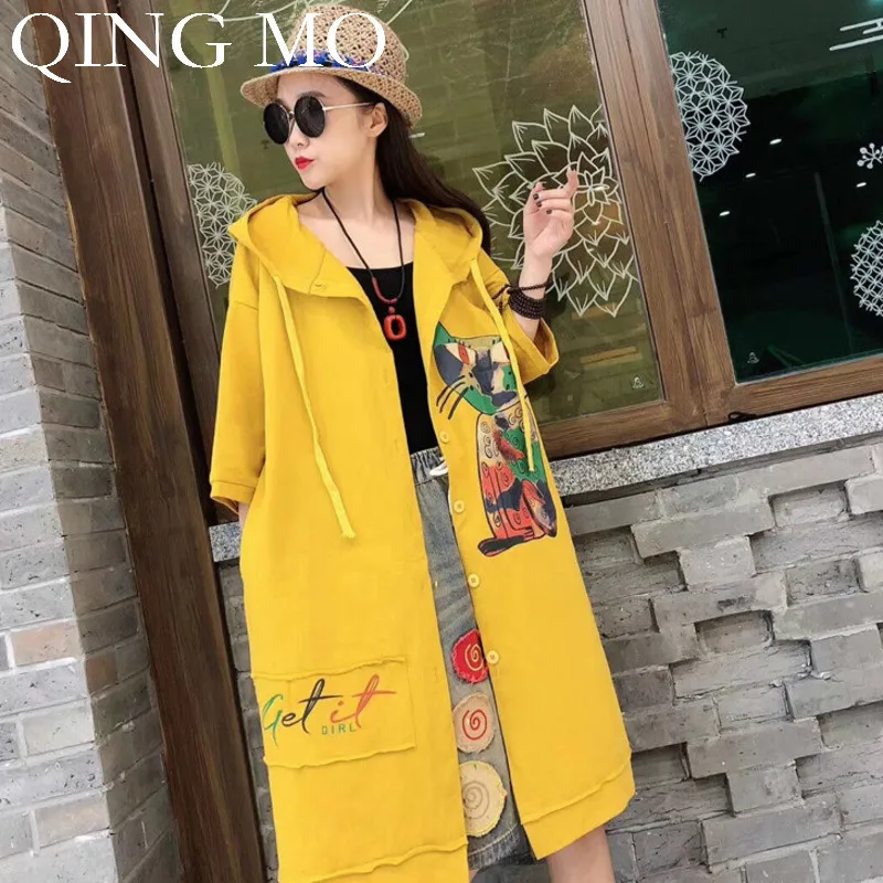 QING MO Black Yellow Lovely Cat Print Sweatshirt Coat Office Lady Style Casual Loose Coat Women Half Sleeve Hooded Coat ZQY1163
QING MO Black Yellow Lovely Cat Print Sweatshirt Coat Office Lady Style Casual Loose Coat Women Half Sleeve Hooded Coat ZQY1163