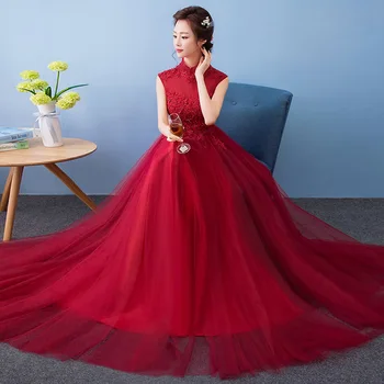 Chinese Style Burgundy Qipao Cheongsam Elegant Full Length Evening Party Dress Prom Dress Exquisite Lace Mesh Dress Vestidos
Chinese Style Burgundy Qipao Cheongsam Elegant Full Length Evening Party Dress Prom Dress Exquisite Lace Mesh Dress Vestidos